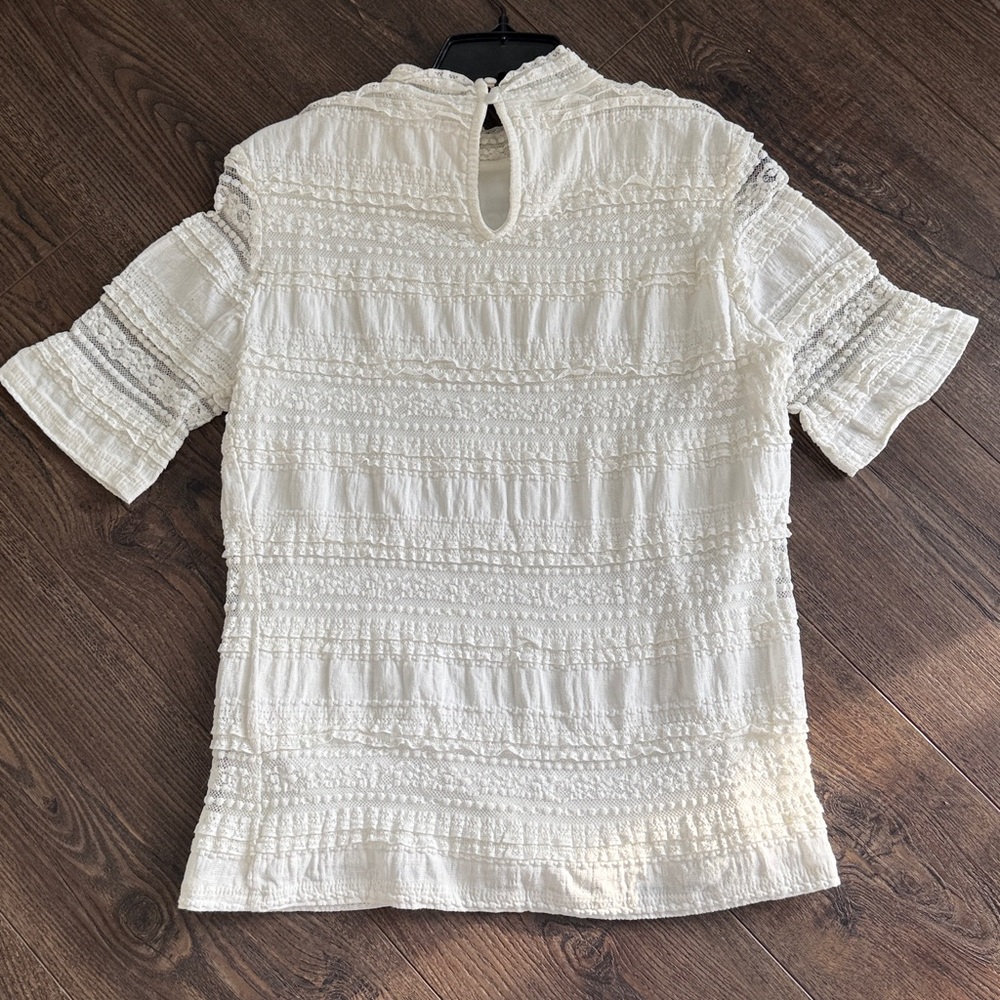 VILA White Textured Short Sleeve Blouse Medium - Picture 7 of 8